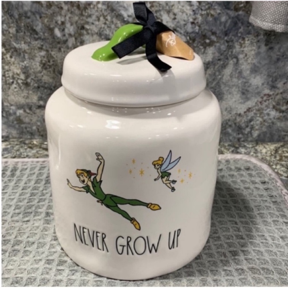 NWT Rae Dunn x Disney Peter Pan “Never Grow Up” Ceramic Canister